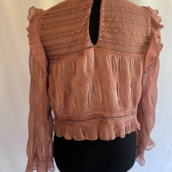 VESTIQUE Boho Dusty Rose Lace Ruffle Blouse Boutique Small 0373 - Picture 9 of 11